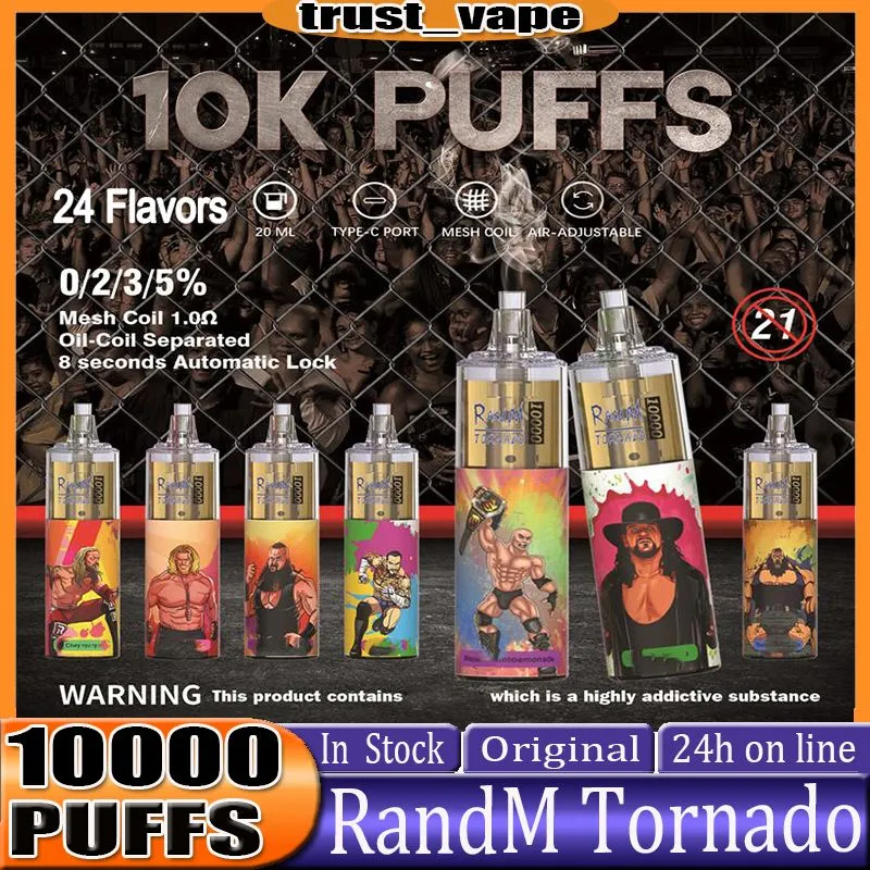 Original Randm Tornado 10000 Puff E Cigarette Puffs 10000 Disposable Pen with Rechargeable Battery Airflow Control Mesh Coil 20ml Prefilled Pod 10K Vape