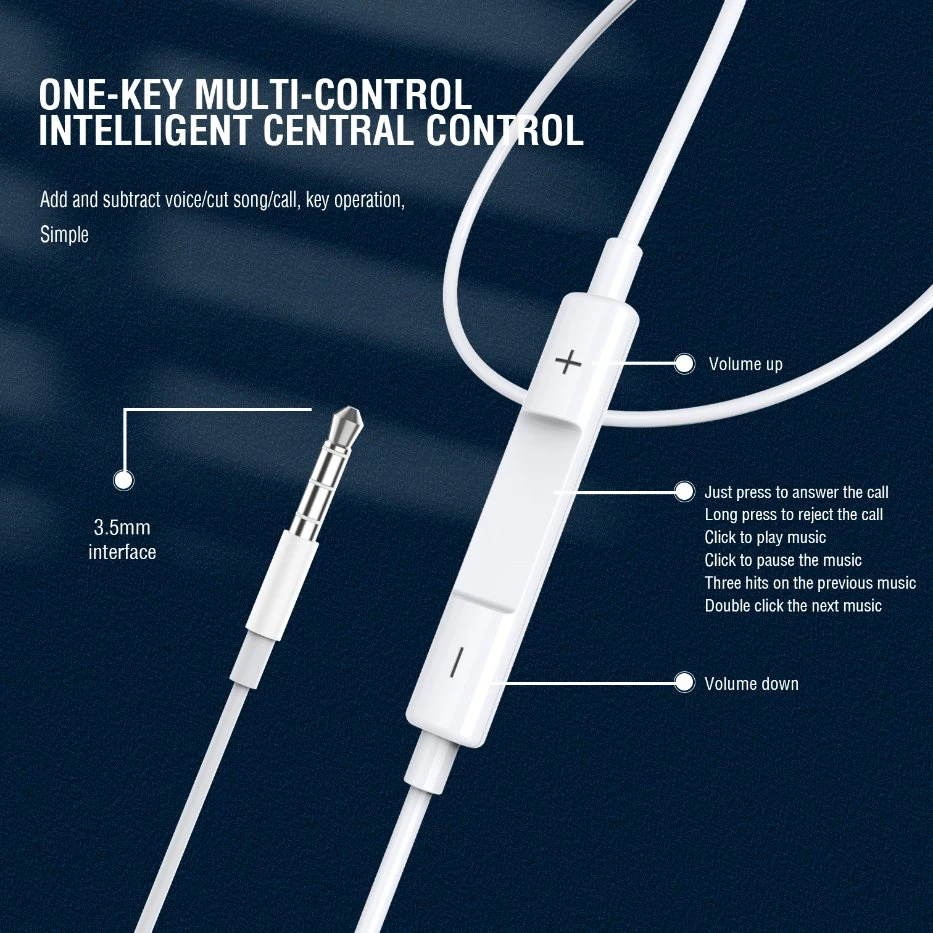 Original-Kopfhörer für Mobiltelefone Mikrofon-Lautstärkeregler 3,5mm-Stecker Kopfhörer