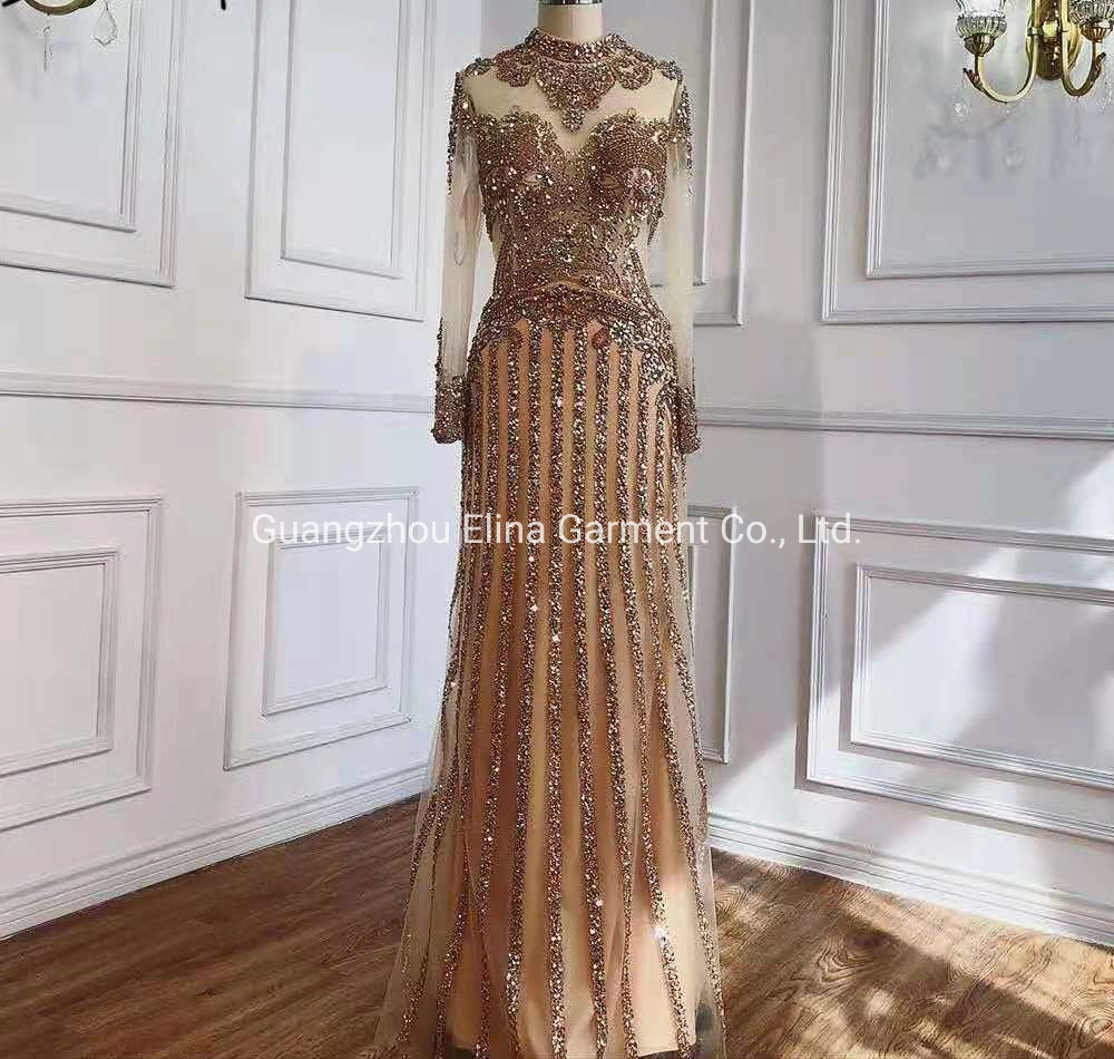 2021 Muslim New Arrival Sequined Stone Sex Beading Evening Dress Luxury Party Frock Bridesmaid Gowns Plus Size Hot