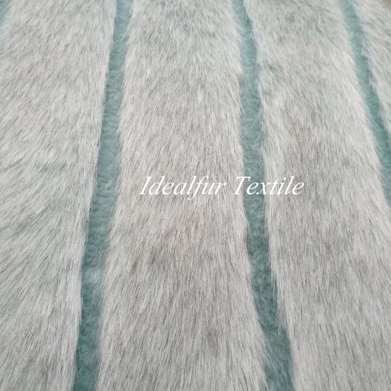 Light Blue Strip Shearing Long Pile Fake Fur