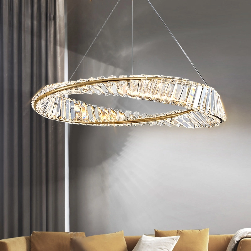 Light Luxury Living Room Round Crystal American Ring Lamp Simple Modern Bedroom Dining Room LED Circle Chandelier