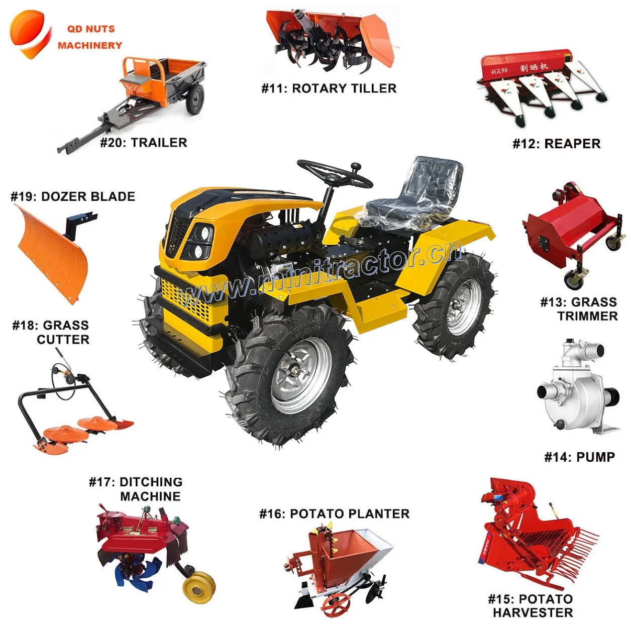 Diesel Engine Powered Multi-Function 4X4 Agricultural Use Mini Tractors with CE Certificate.