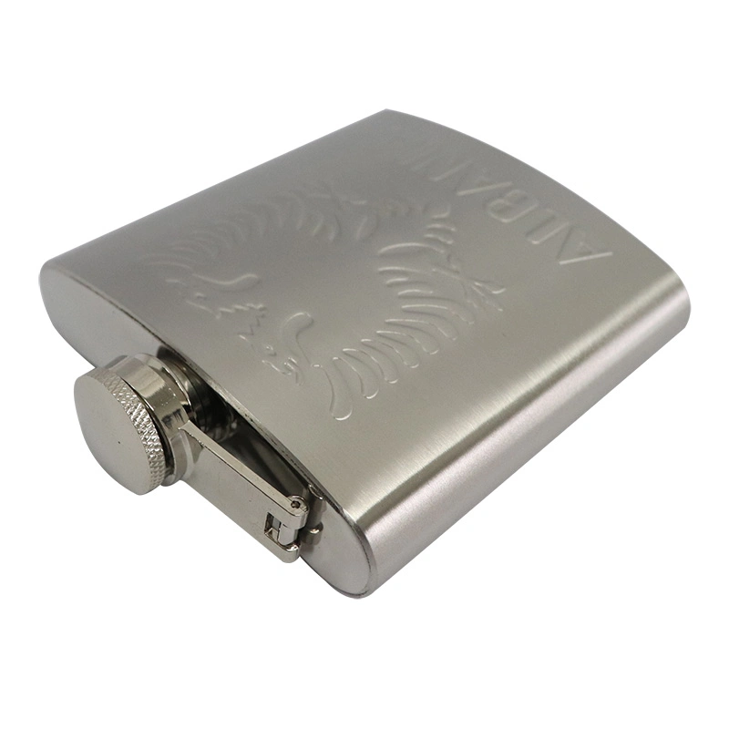 Alcohol 6 Oz Natural Metal Color Stainless Steel Hip Flask with Debossed Logo