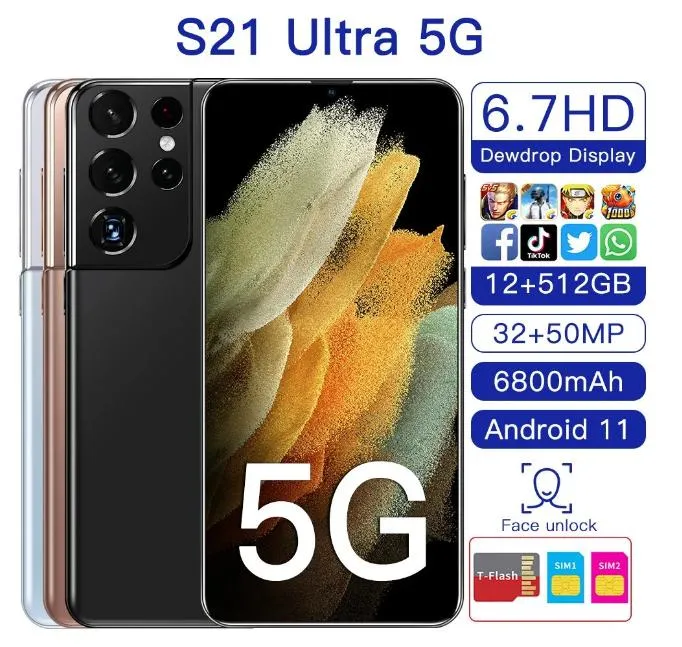 Téléphone portable S21 Ultra 4G/5G version mondiale en gros Android 16+512 Go