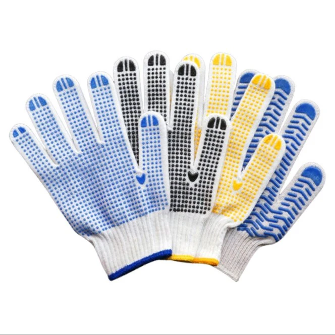 Chine Vente en gros gants de travail de sécurité de calibre 7 en maille de coton GUANTES Gants enduits de PVC gants de poignet en maille pour le travail