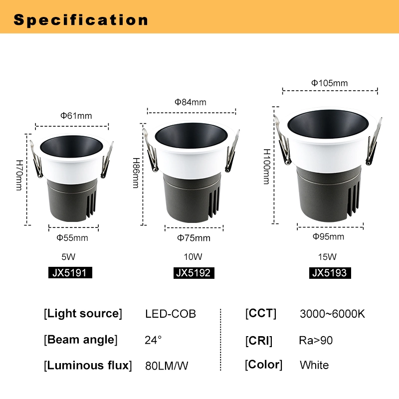 ضوء LED خفيف الوزن ومضئ للمعان في السقف قابل للضبط