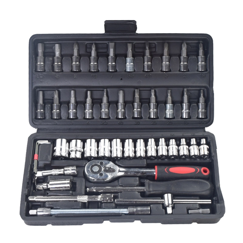 Professional 46pcs ménage les outils à main clé de roue manchon Combinaison de bits jeu d'outils de réparation