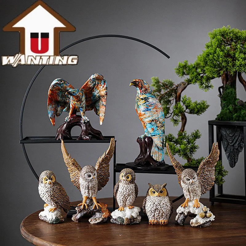 Vente en gros animal Statue hibou Figurine salon Meubles résine oiseau Décoration d'art