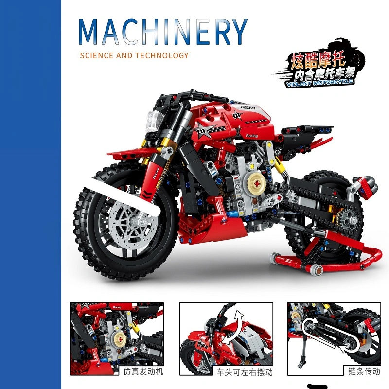 Technic MOC بناء الدراجات النارية كتل المجلس التعليمي تعليمات التنفيذ نموذج الدراجة النارية بناء ألعاب الطوب لهدية الأطفال