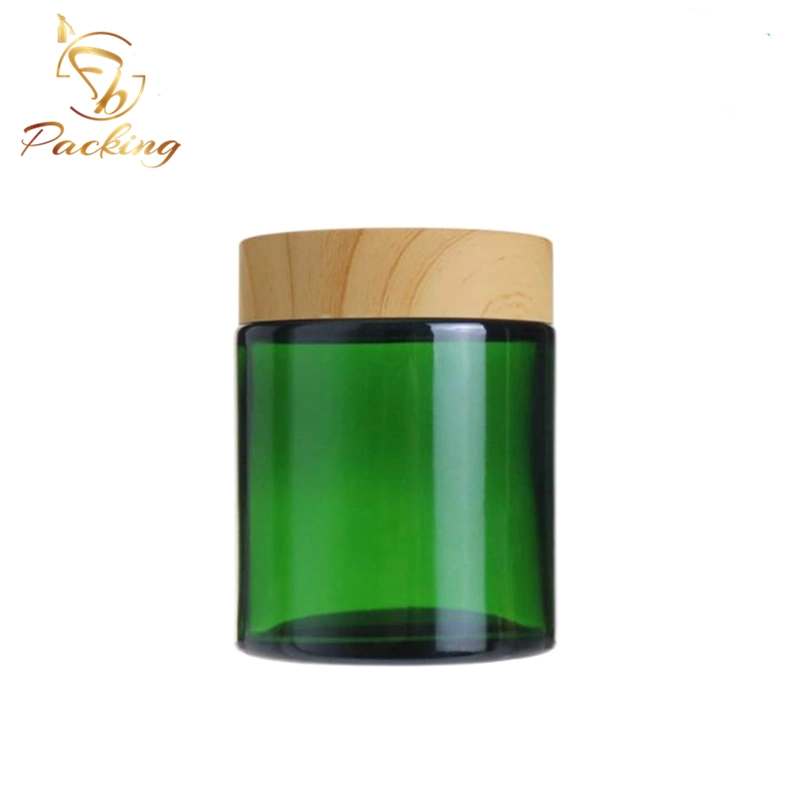 Stock Cosmetic Cream Green 100g Cosmetic Jar with Bamboo Color Cap