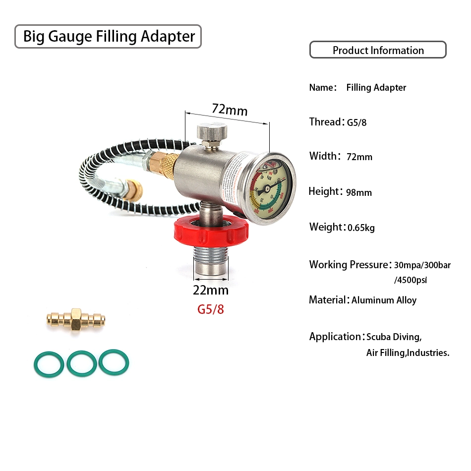 Pcp Scuba Diving Valve CO2 Filling Station Refill Adapter Small Gauge G5/8 Male 300bar Air Inflation to Paintball Small Hpa Tank