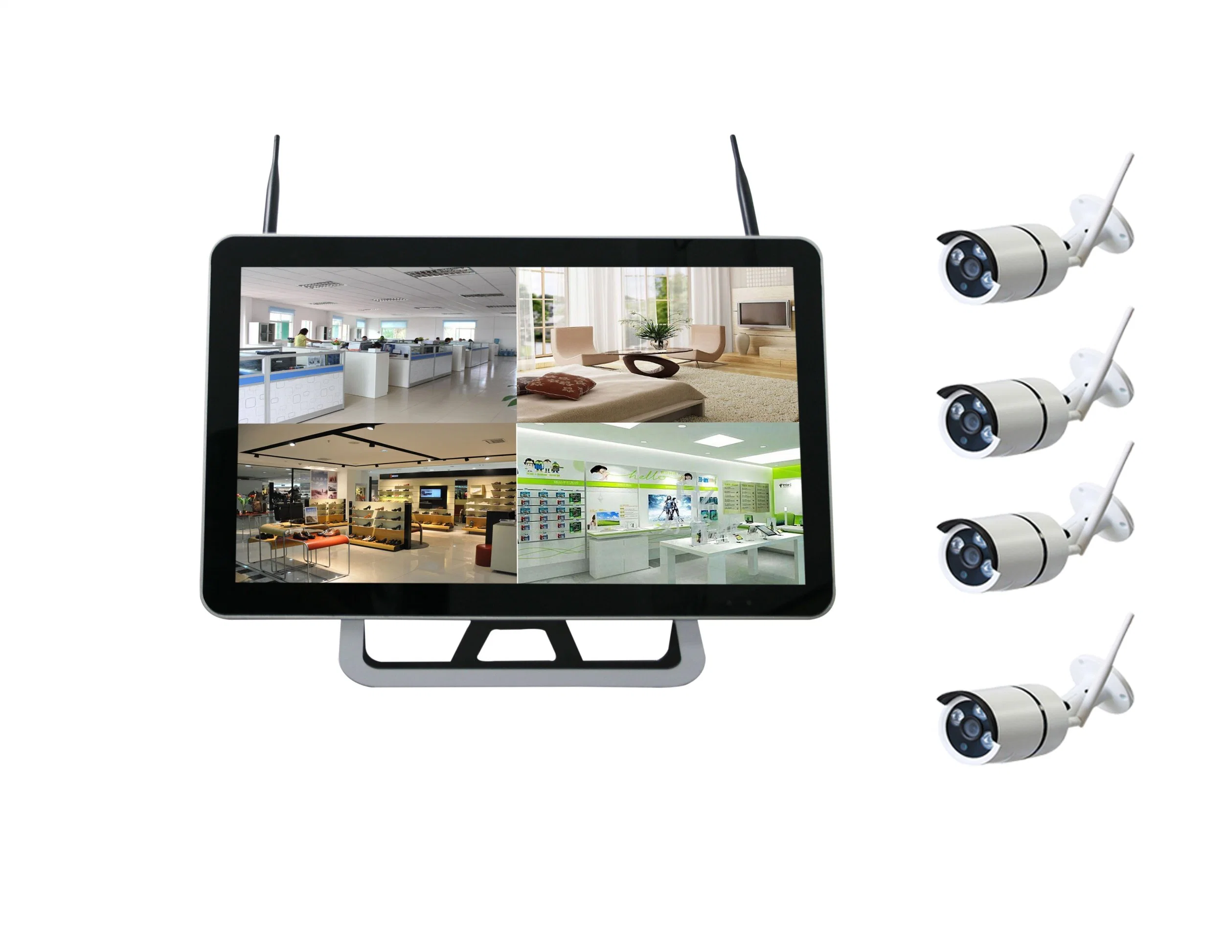 4CH WiFi Kits 720p Wireless Security IP Camera Systems with NVR 15 Inches LED Monitor