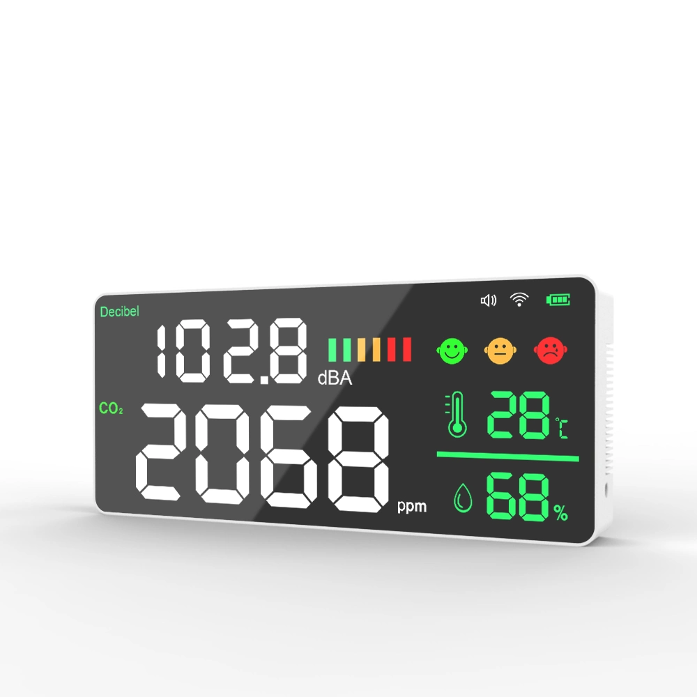 Décibmètre d'intensité du bruit domestique moniteur de qualité de l'air CO2 intelligent Alarme automatique de niveau sonore capacitif