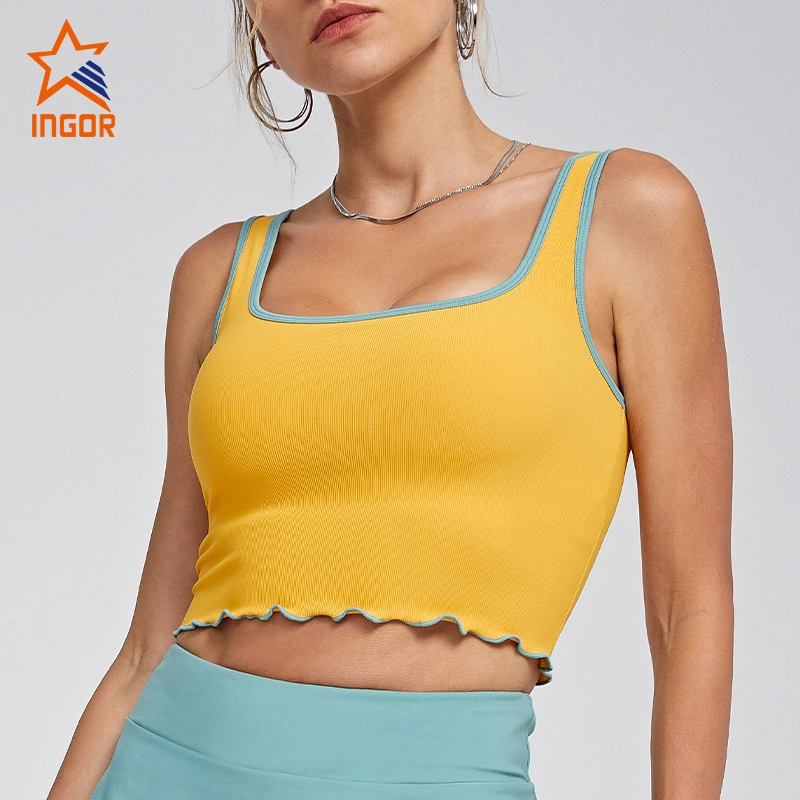 Ingorsports Women Activewear Contrast Color Binding Bra & Loose Fit Outer Layer Inner Short Set Sports Running Fitness Wear