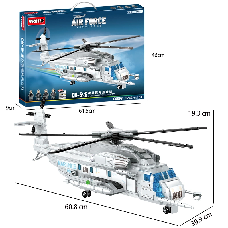 2022 Día de los niños juguetes Woma Regalo de Navidad los niños Boy CH-53e modelo de helicóptero de transporte de ladrillo pequeño pequeño edificio Conjunto de bloques juego de rompecabezas Toy