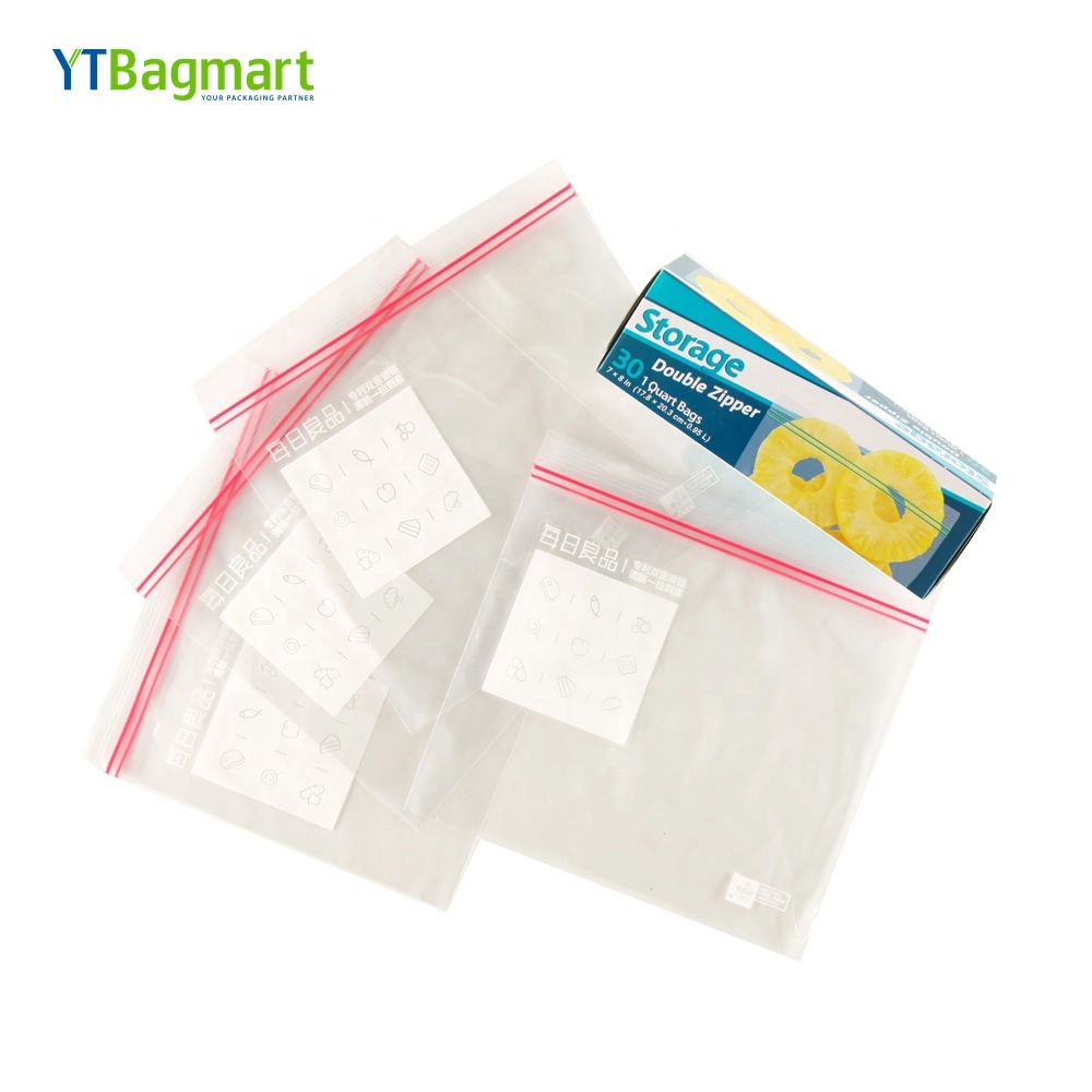 Ytbagmart Custom Printed transparent LDPE Double Zipper Bag Freezer almacenamiento Bolsas de plástico con cierre de cremallera