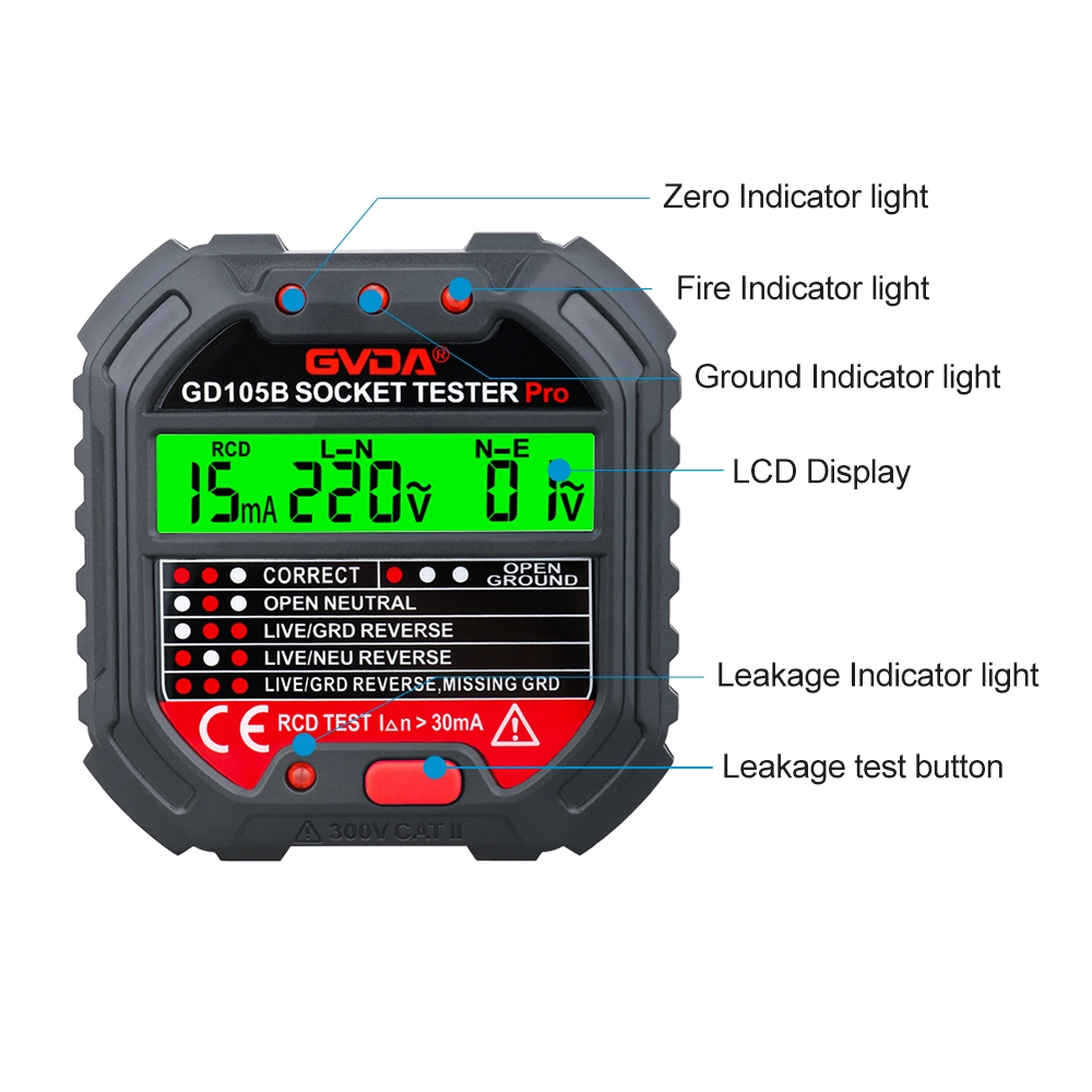 Disjuntor eléctrico Gvda Finder Detector de tensão linha de terra zero Verificador da tomada de verificação da fase de polaridade da ficha EUA eu UK