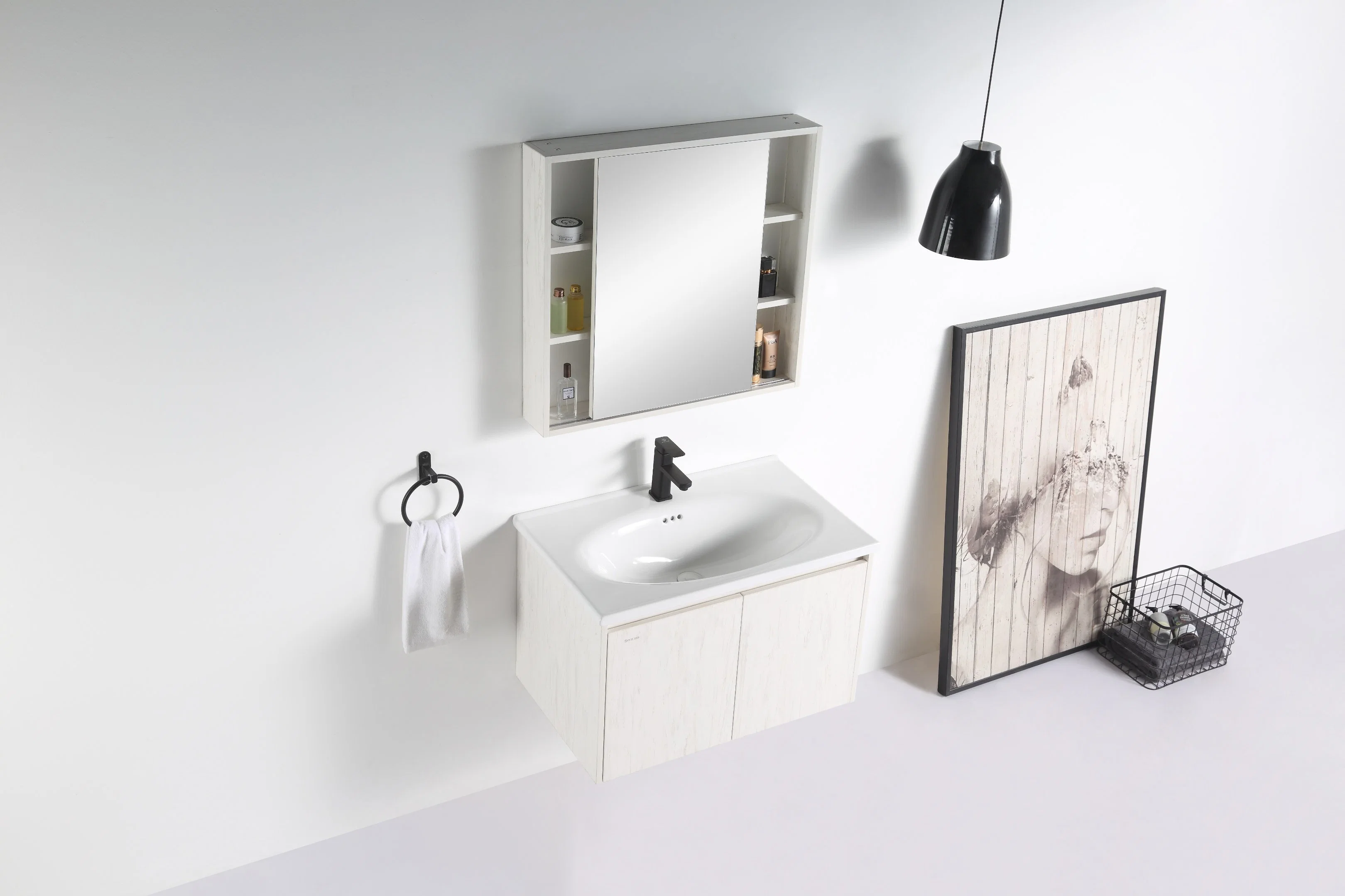 Badezimmer Mit Modernem Design Waschbecken Waschbecken Schrank Holzwaschbecken Spiegel Schränke Badezimmer-Ausrüstung mit Spiegel