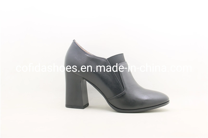 New Comfort Block High Heel Leather Women Shoe