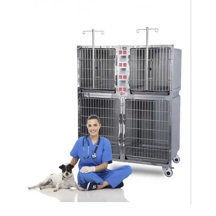 Mt Medical Pet Products 304 Stainless Steel Veterinary ICU Cages Oxygen Pet Cages with Power Socket for Pet Hospital