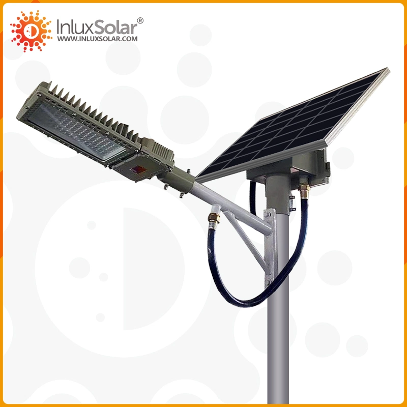 LED 50W Explosion Proof Solar Outdoor Street Lights, IP66 Luz de seguridad al amanecer y anochecer impermeable 4000K 7000 lúmenes para iluminación exterior de plantas de petróleo y gas.