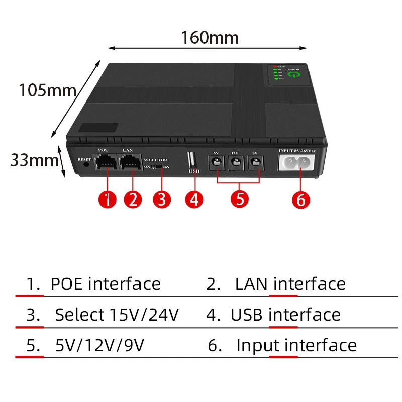 Nueva llegada Mini DC UPS 12V 24V 5V 9V Poe Mini UPS USB de respaldo de tiempo prolongado para router WiFi