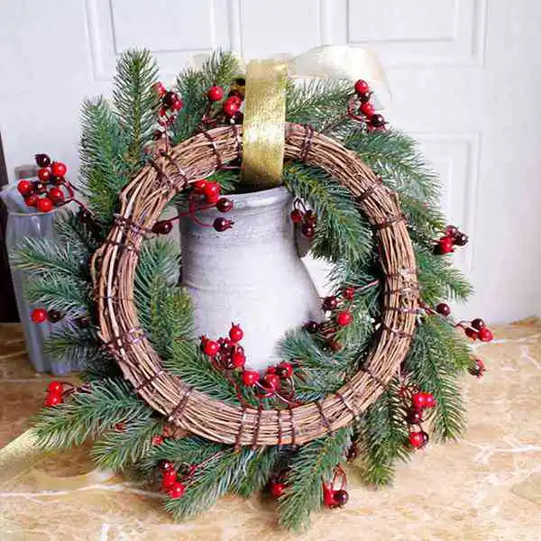 Christmas Simulation Pine Branch Flower Ring Berries Pine Cone Ring Door Decorations Hanging Wall Decorations