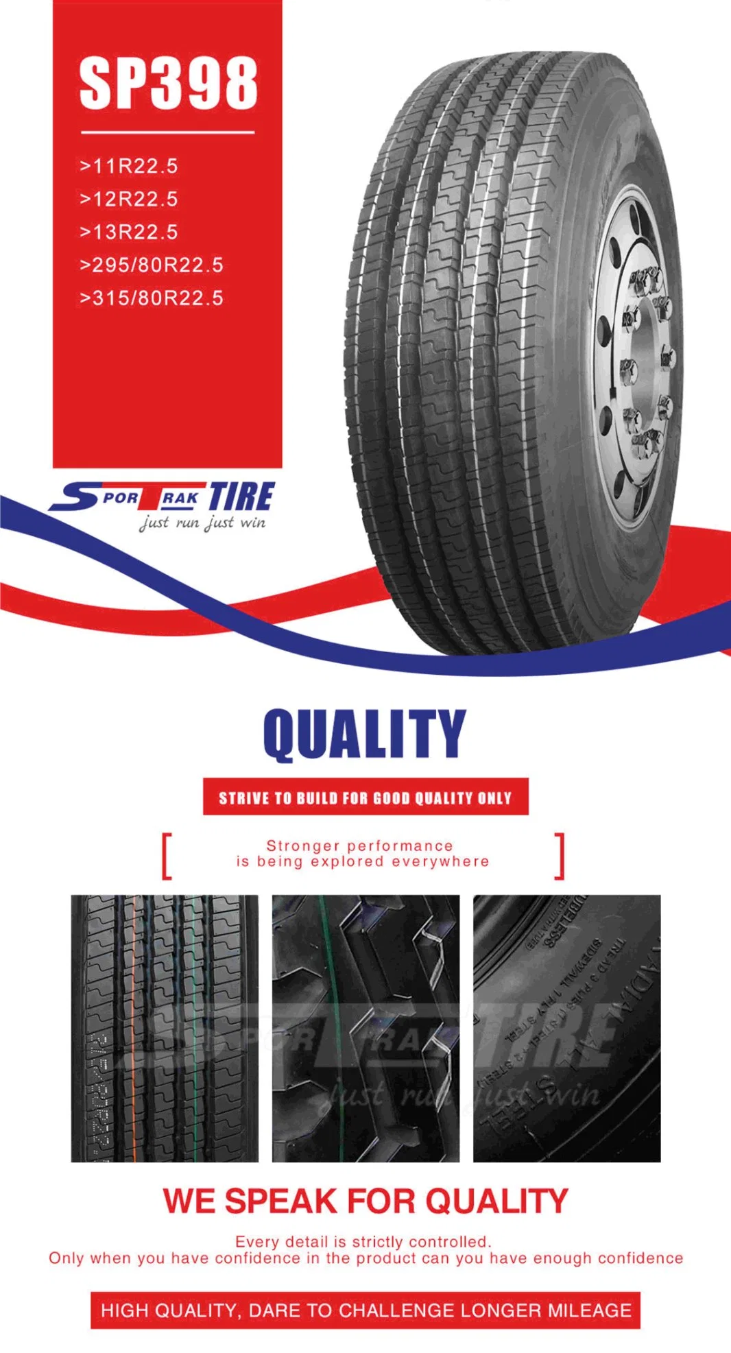 11.00r22.5 12.00r22.5 Sportrak Super Quality Steel TBR Tyres for All Kinds of Road Conditions