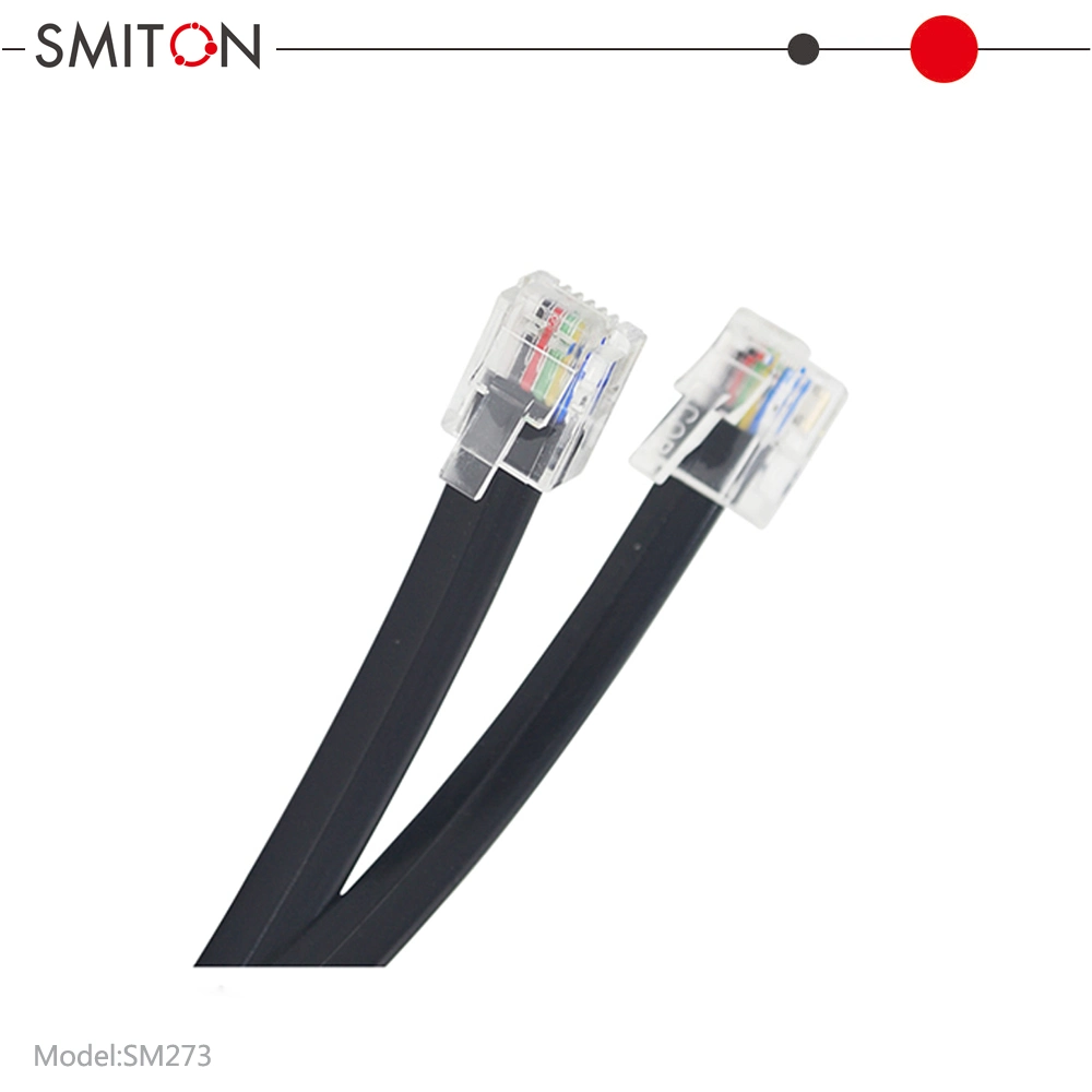 Black Color PVC Jacket Rj12 6p6c Telephone Jumper Cable Flat Telephone Cable