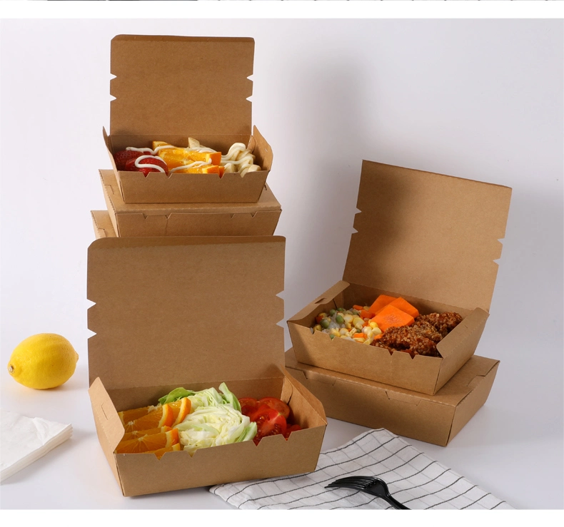 Greaseproof Pasta Box Kraft Paper Food Container Fast Food Square Packaging Box