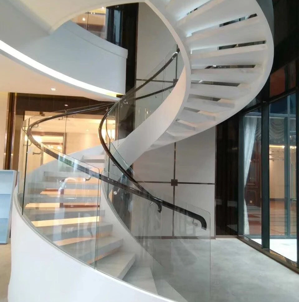 Contemporary House Interior White Marble Steel Customized Round Stairs