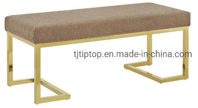 Modern Hotel Furniture Golden Steel Teddy Fabric Bed Bench