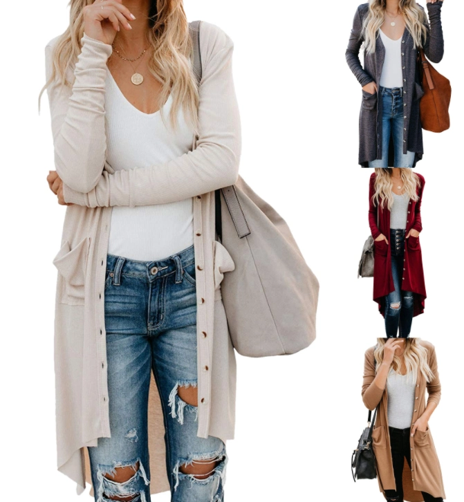 Wholesale Women Cardigan Long Sleeve Knitted Sweater Cardigan with Pockets