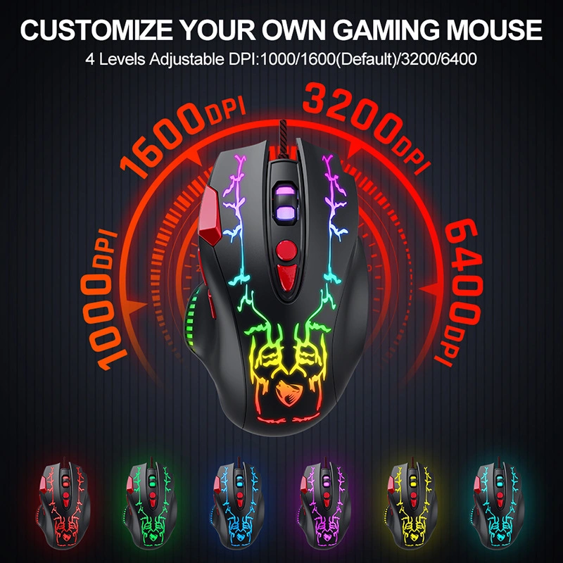 G550 RGB cable USB Gaming Mouse 8d clave programable craqueado Ratón silencioso ligero E-Sports Mice con cable de retroiluminación para PC Portátil