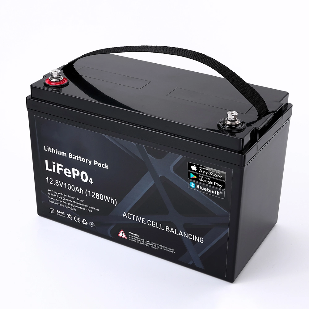 LiFePO4 12.8V 100ah Rechargeable Deep Cycle Battery Pack New Grade a Waterproof Bluetooth Lithium Iron Phosphate Energy 1280wh