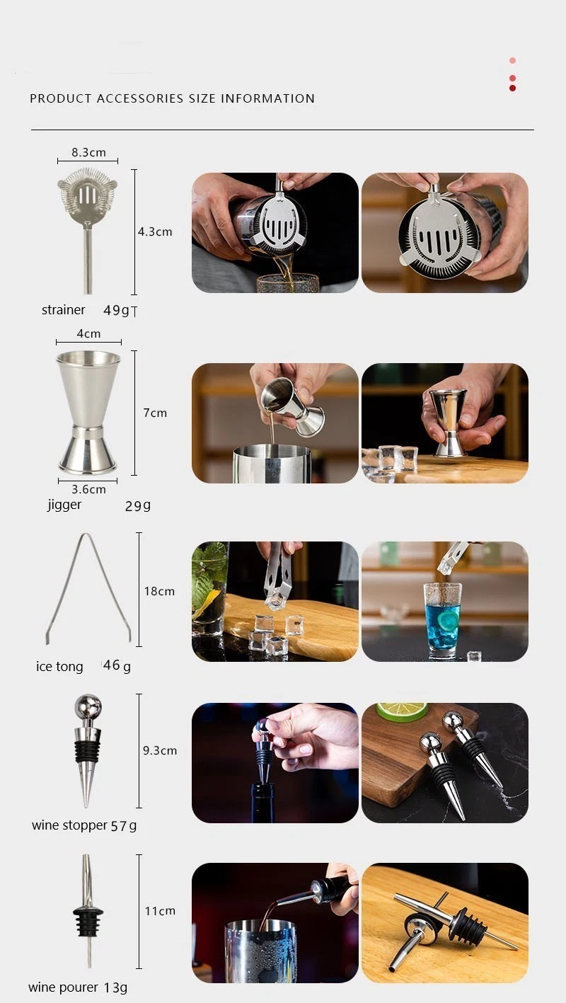 12 قطعة من أدوات الباروير الاحترافية حقيبة خشبية للحامل حقيبة سفر هدية طقم المناقصة المصنوعة من الفولاذ المقاوم للصدأ ملحقات مقصف المقصف Jigger Cocktail Shaker Set