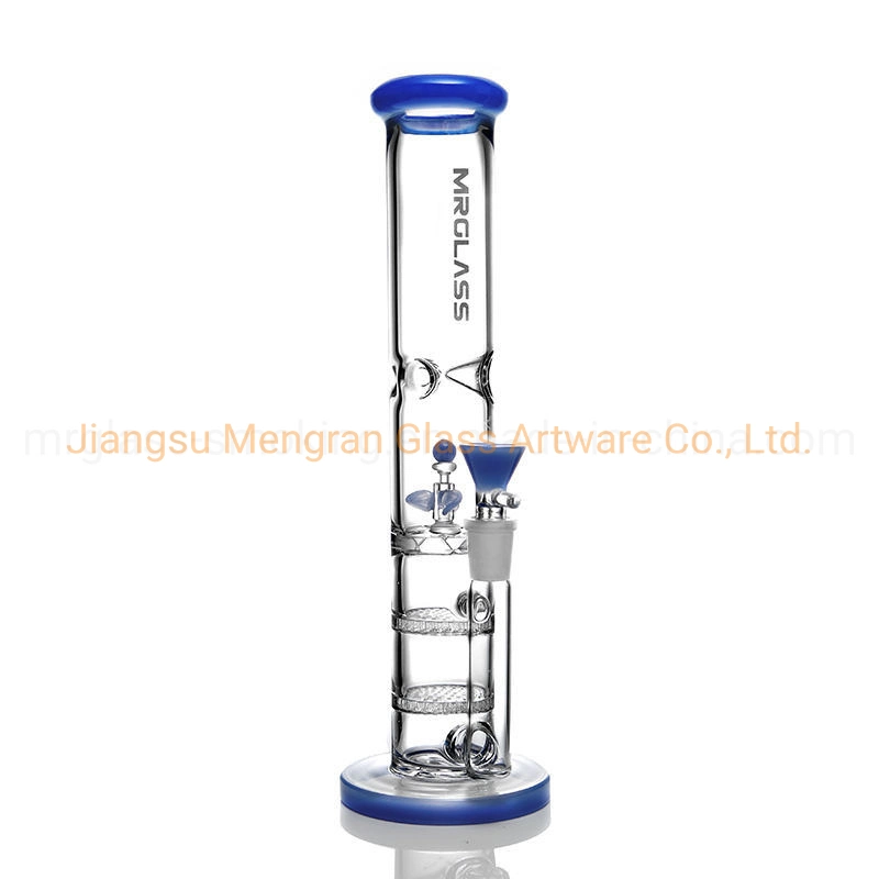 Handmade Glass Hookah Glass Water Pipe Three Leaf Wind Car and Double Honeycomb Straight Smoking Pipe