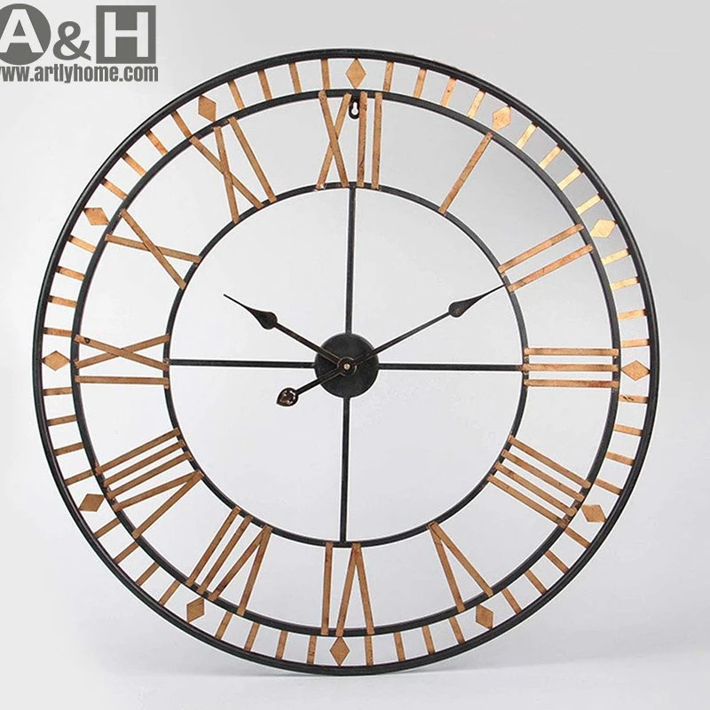 New Product Ideas Price 24" Round Iron Metal Gold/Black Color Elegantly Craft Hot Sale New Design Wall Decor Clocks for Home Office Bar