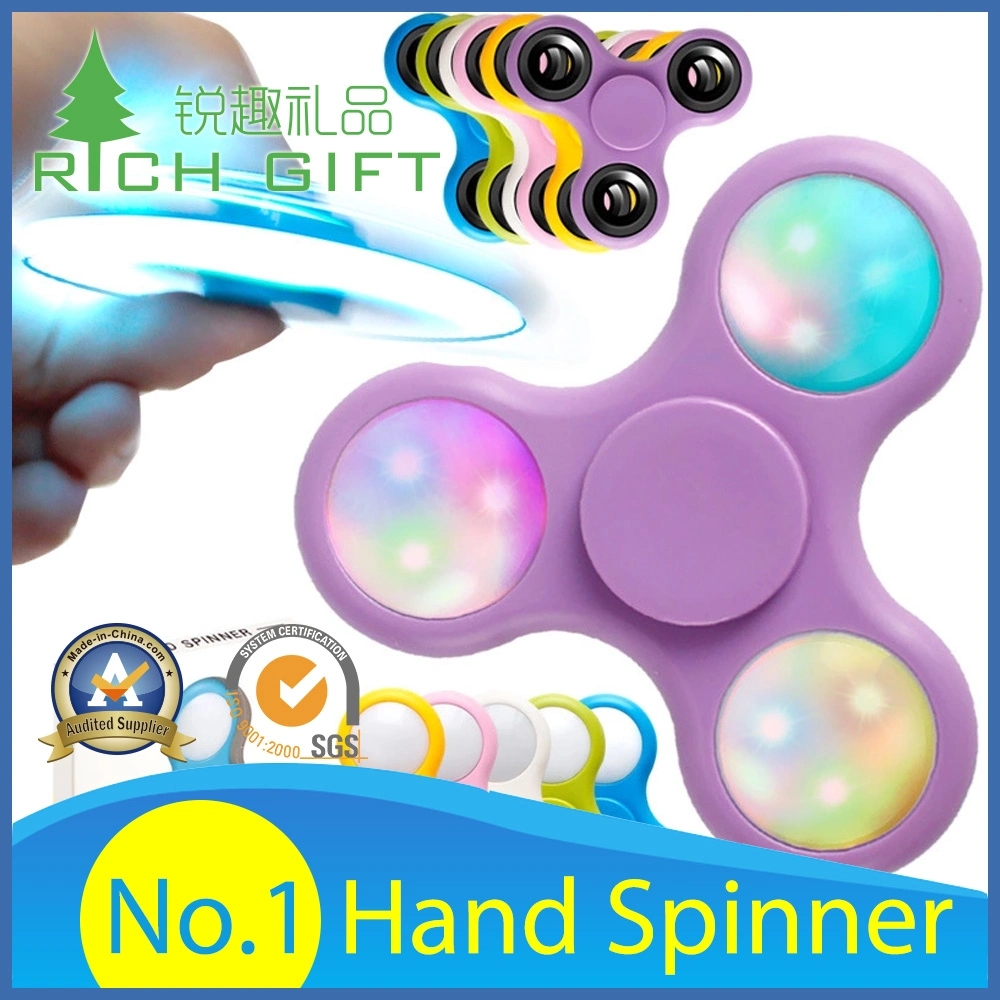 Factory Direct Hand Toy Fingertip/Finger Tri Gyroscope Fidget Spinner/Plastic/Metal/Bearing/Aluminum/LED Light/Ball/Gyro/Rainbow EDC Stress Hand Spinner