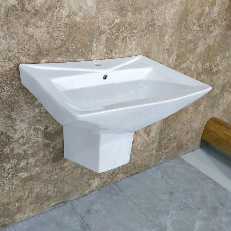 MID-East Market Hot Sale Bathroom Wall Hung Semi Pedestal Ceramic Wash Basin with Half Pedestal