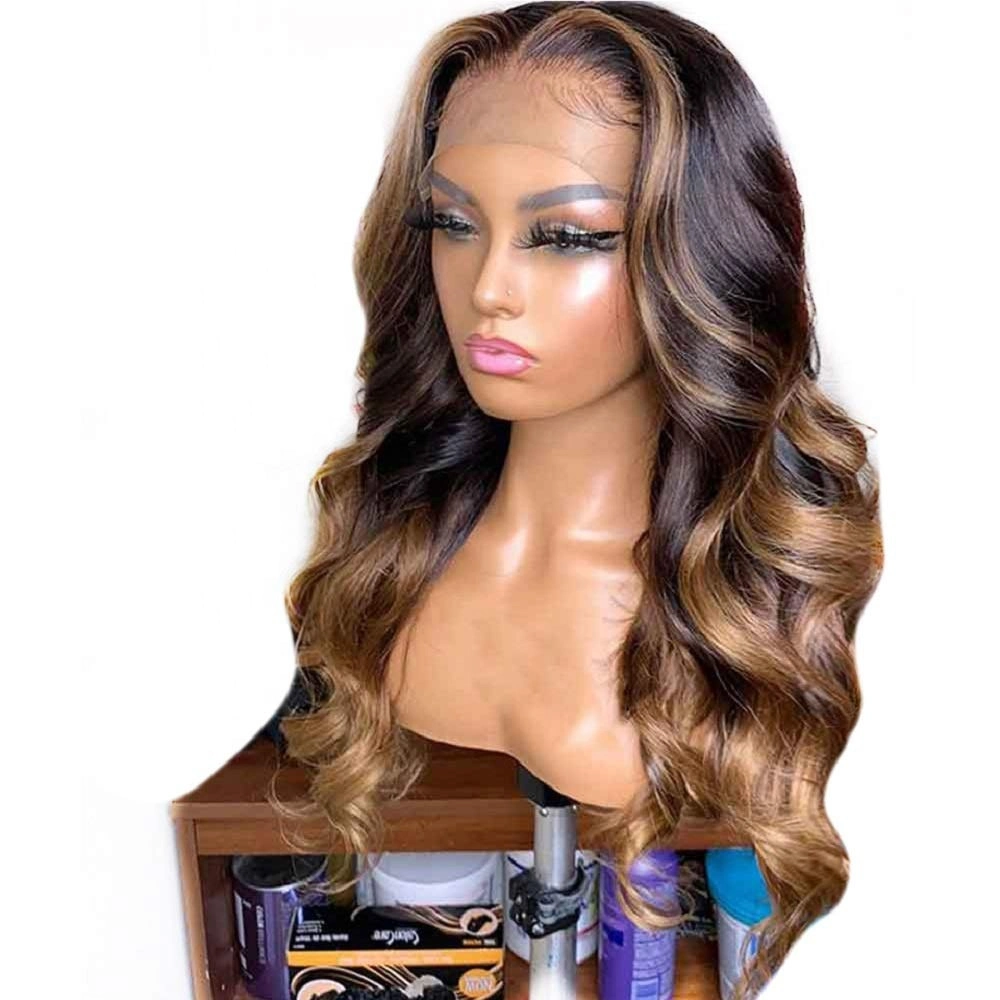 Kbeth Transparent Lace Frontal Human Hair Wig for Black Ladies 2021 Summer Popular Brown Sexy Body Wave Remy Customized Silky Ombre Hair Extension Wigs