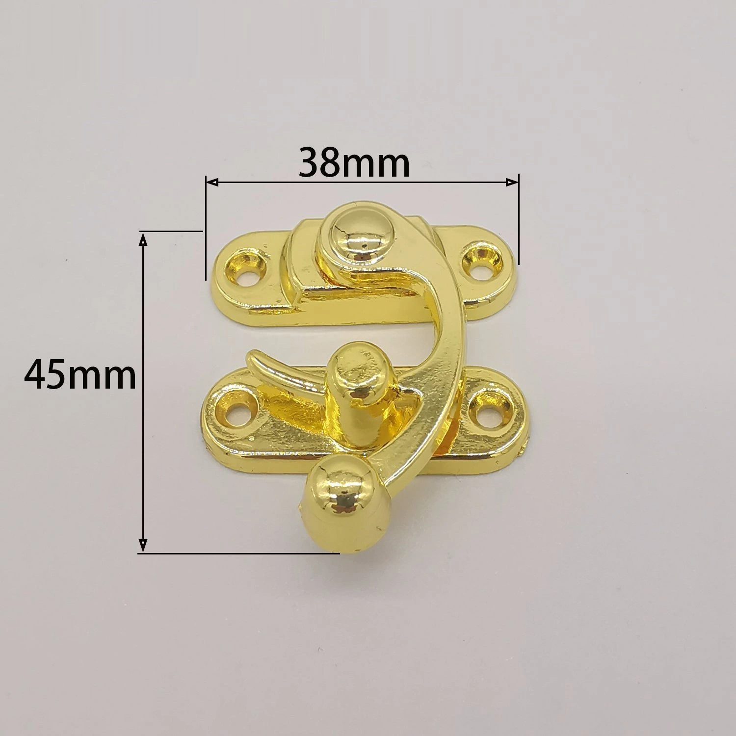 High quality/High cost performance  Golden Hasp Clasp Lock Furniture Hardware Alloy Catch Ox Horn Lock Hook Gift Wooden Jewelry Box Latch Hook (45*38mm)