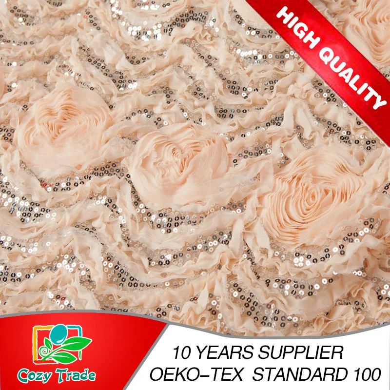 Dressing Wedding Decoration Garment Chiffon 3D Flower with Sequins Embroidery