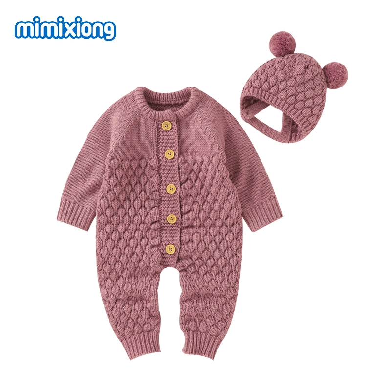 Otoño Invierno de romper el bebé recién nacido Niño Niña de manga larga ropa tejida para bebés Jumpsuit+ hat Trajes Ropa de niño chico caliente