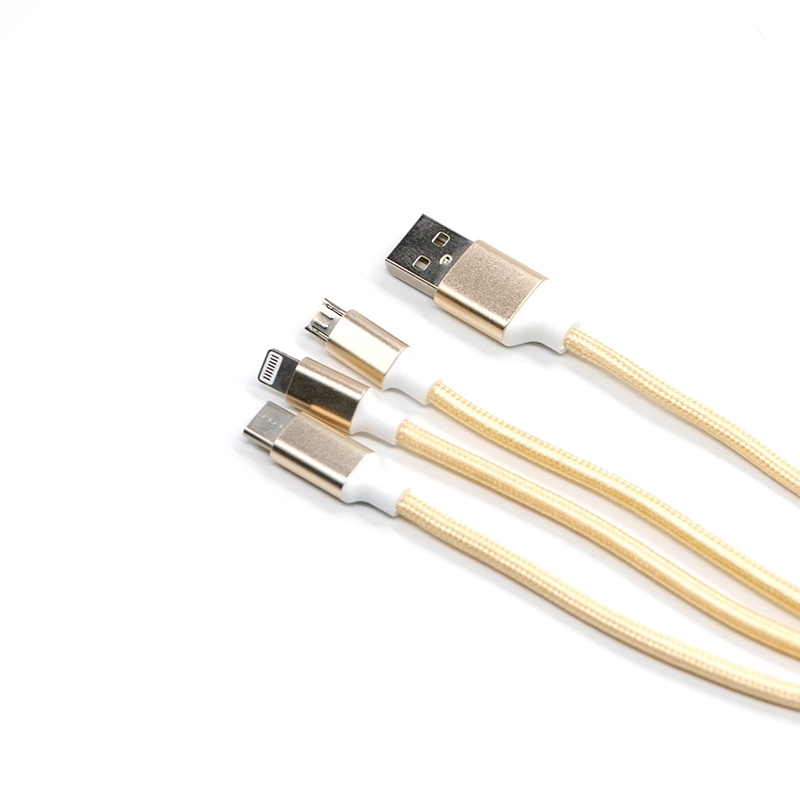 El nylon 3 en 1 de 8 polos Rayo Micro USB Tipo C del conector del cable de carga para los smartphones