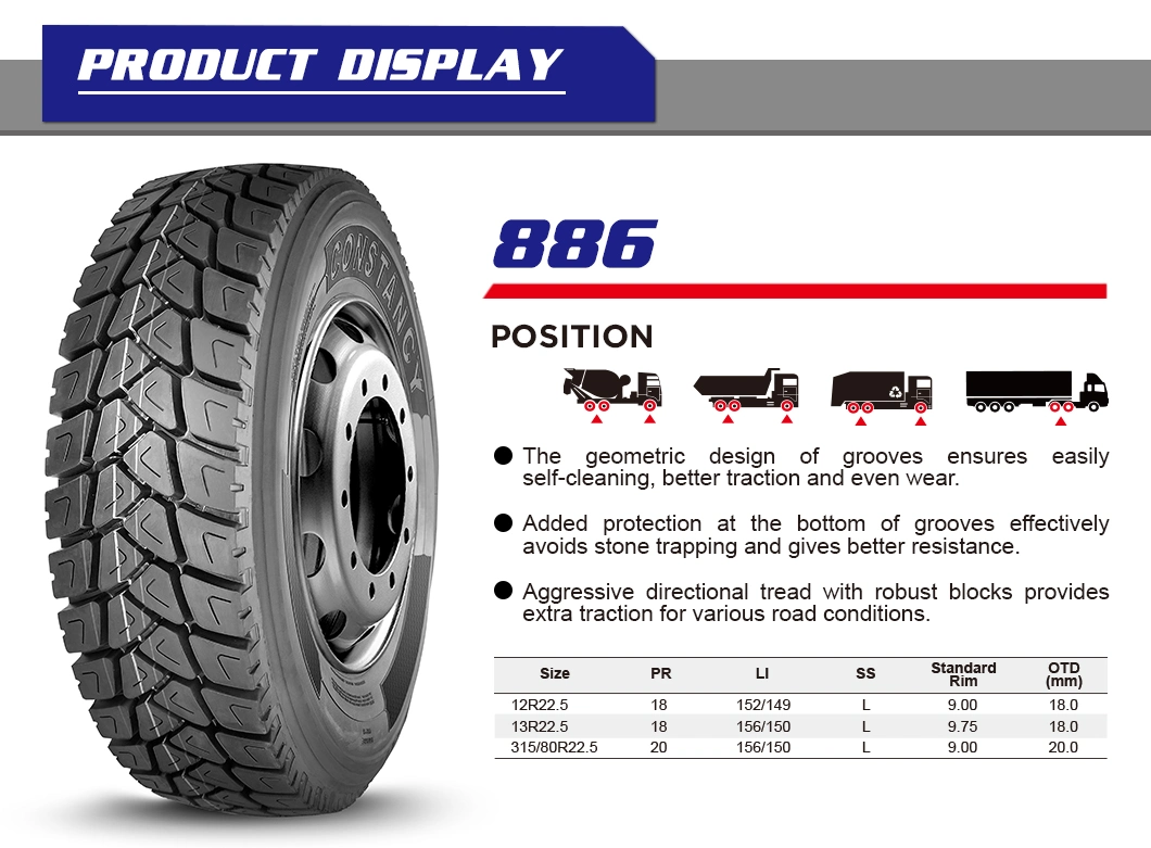 Constancy Brand Driving/Steering Position Truck Tires (315/80r22.5)