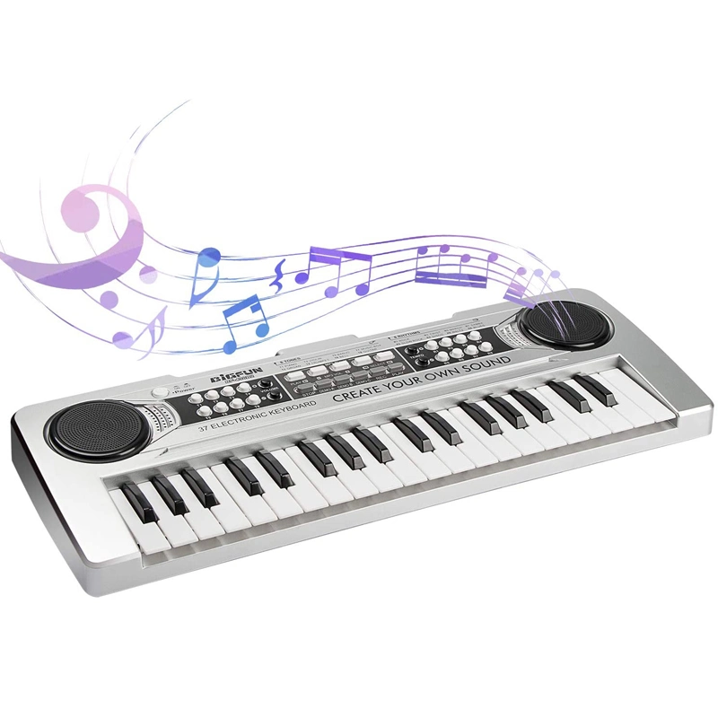 Kids Silver 37 Keys Portable Electronic Musical Instrument Multi-Function Music Piano for Kids Early Learning Educational Toy Birthday Xmas Gifts Keyboard