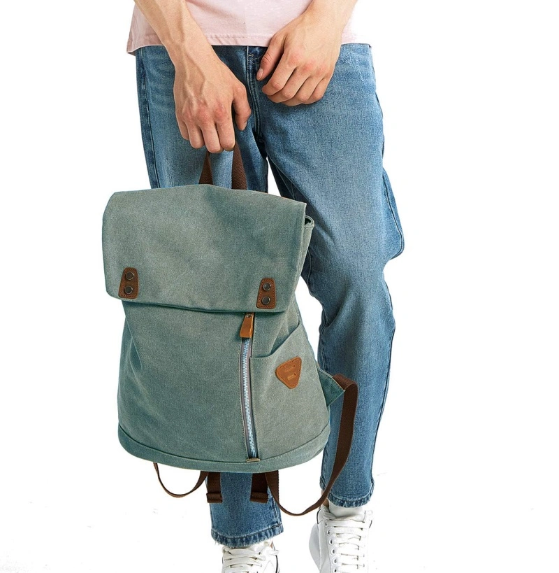 Große Urban Vintage Gewachste Leinwand Rucksack College Schule Reise Laptop Rucksack mit seitlichen Flaschentaschen