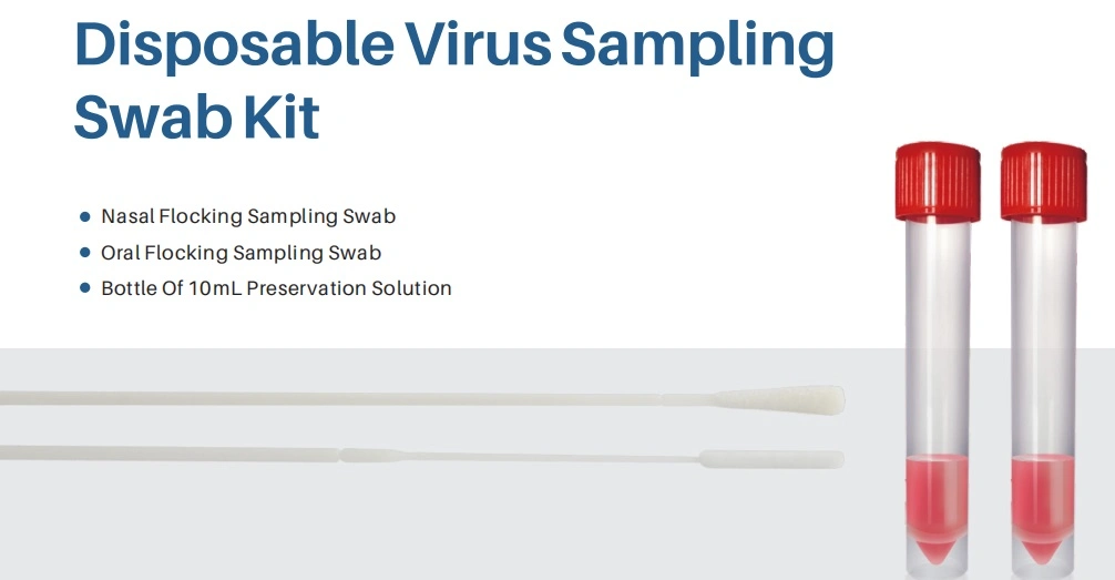 La toma de muestras de virus desechables Swab Kit, tubos de recolección de muestras de virus, tubos de recolección, el 1 de flocado Nasal Hisopo de muestreo; 1 botella de 10ml de solución de conservación.