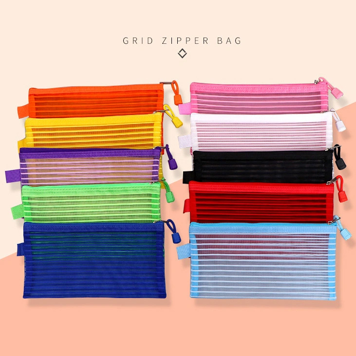 Transparent Colorful Grid Stationery Pouch Promotion Zipper PVC Pen Pencil Bag